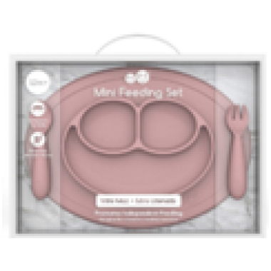 Mini Mat 矽膠迷你笑臉餐碟+餐具套裝 - 北歐粉紅